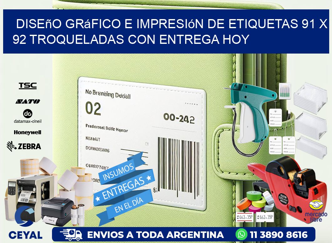 Diseño gráfico e impresión de etiquetas 91 x 92 troqueladas con entrega hoy