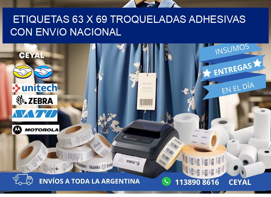 Etiquetas 63 x 69 troqueladas adhesivas con envío nacional