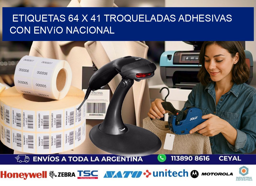 Etiquetas 64 x 41 troqueladas adhesivas con envío nacional