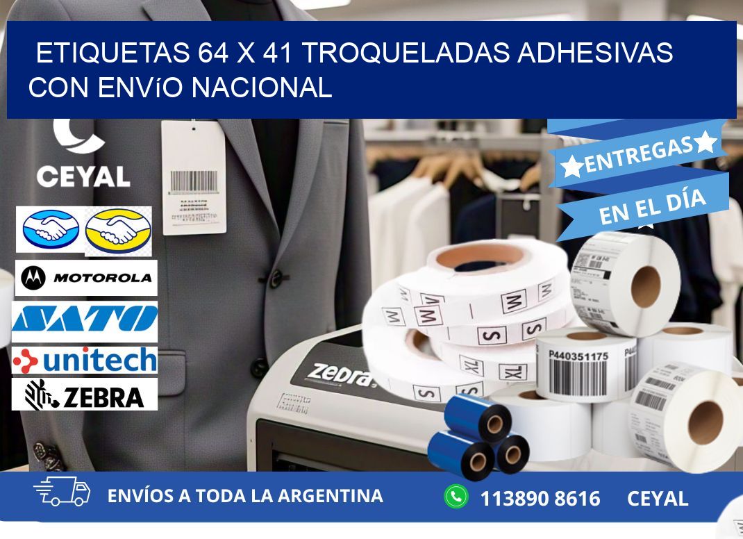 Etiquetas 64 x 41 troqueladas adhesivas con envío nacional