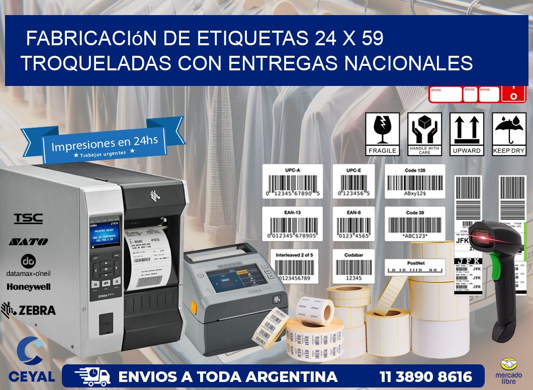 Fabricación de etiquetas 24 x 59 troqueladas con entregas nacionales