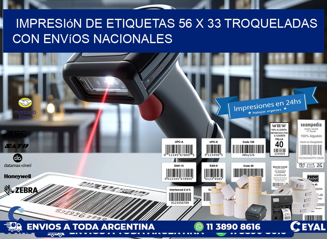 Impresión de etiquetas 56 x 33 troqueladas con envíos nacionales
