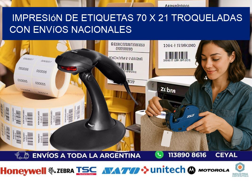 Impresión de etiquetas 70 x 21 troqueladas con envíos nacionales