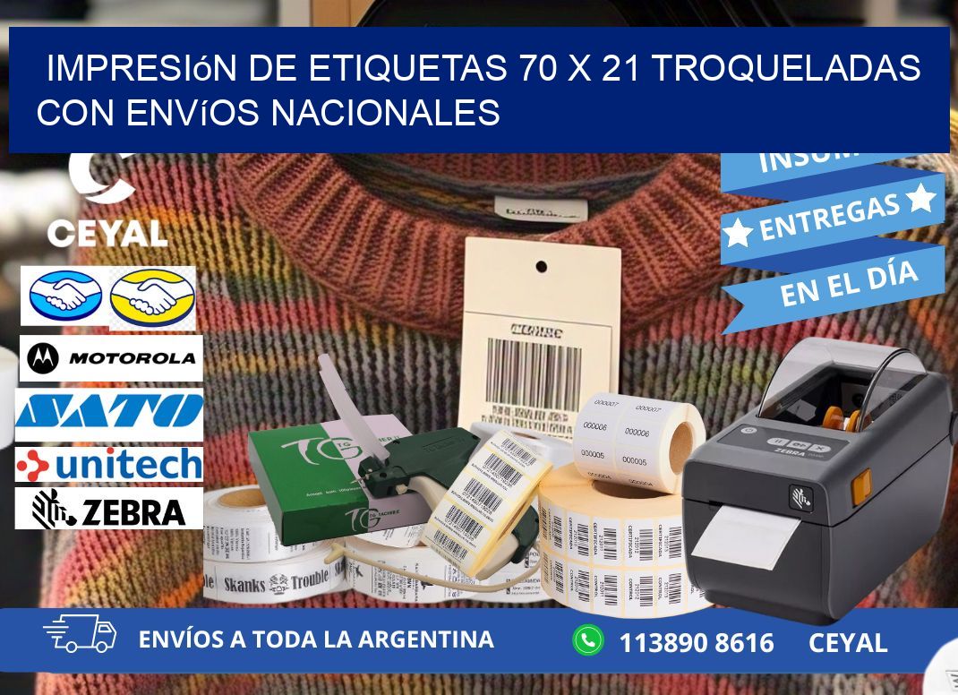 Impresión de etiquetas 70 x 21 troqueladas con envíos nacionales