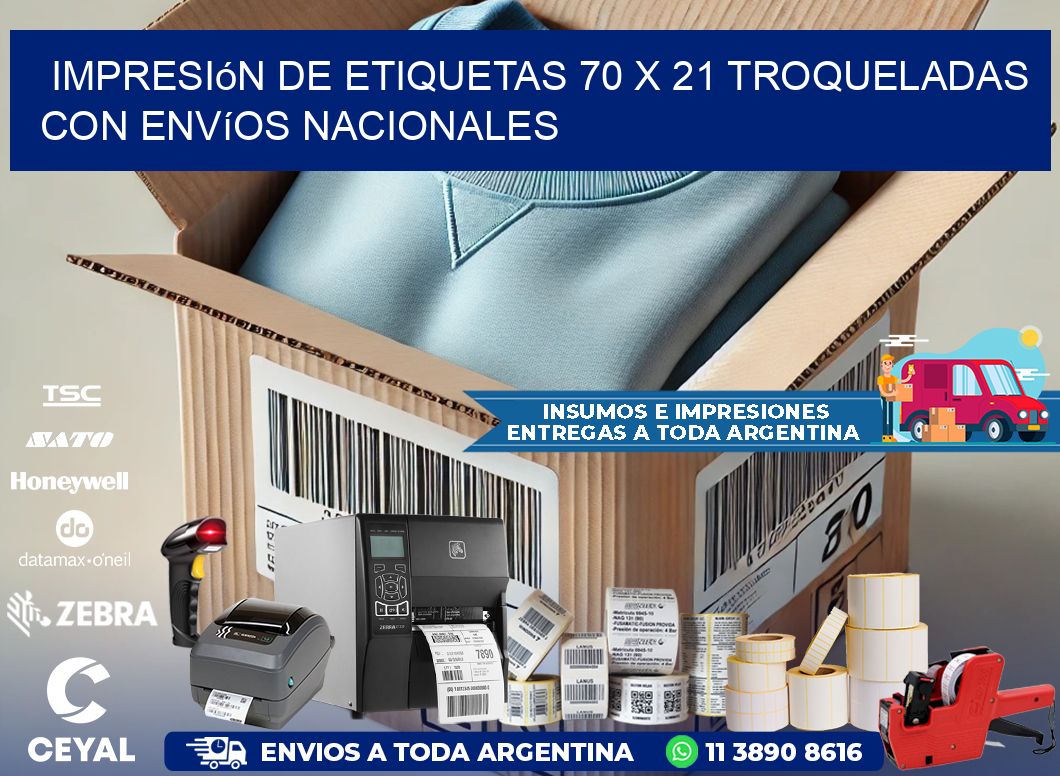 Impresión de etiquetas 70 x 21 troqueladas con envíos nacionales
