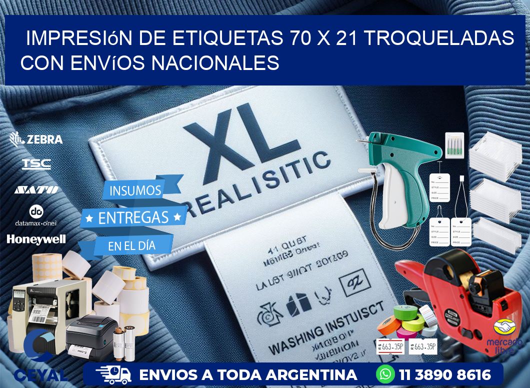 Impresión de etiquetas 70 x 21 troqueladas con envíos nacionales