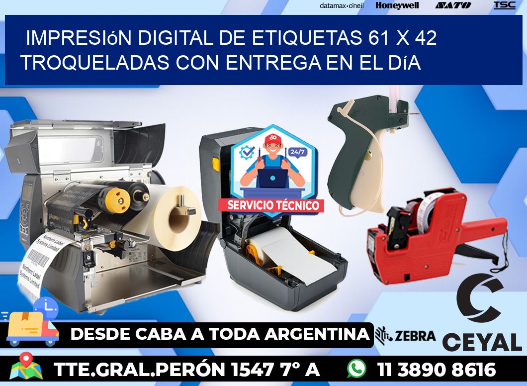 Impresión digital de etiquetas 61 x 42 troqueladas con entrega en el día