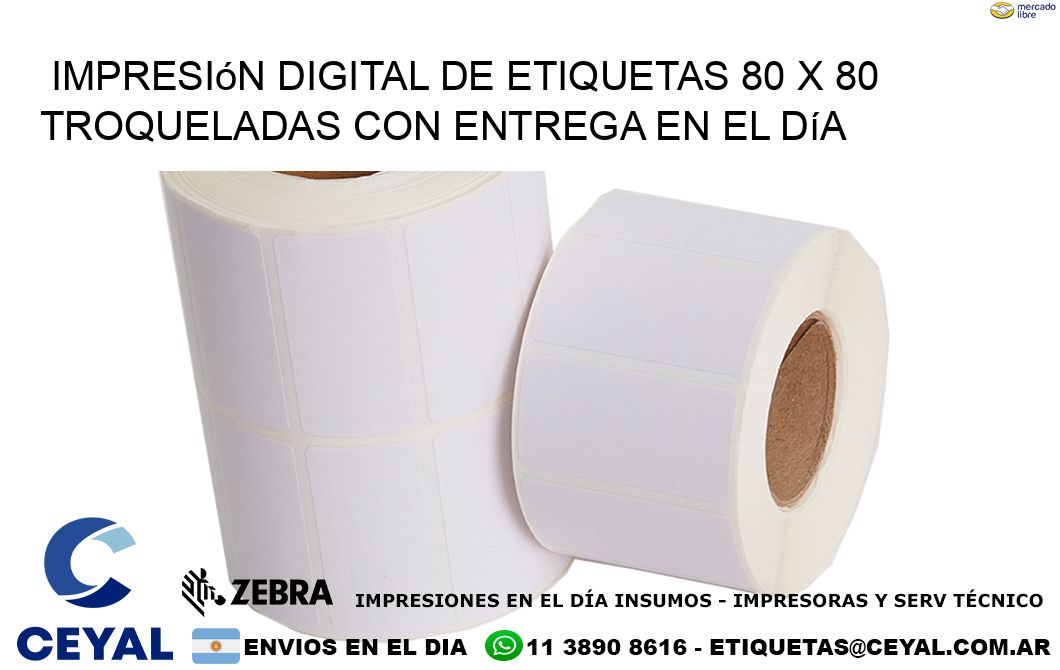 Impresión digital de etiquetas 80 x 80 troqueladas con entrega en el día