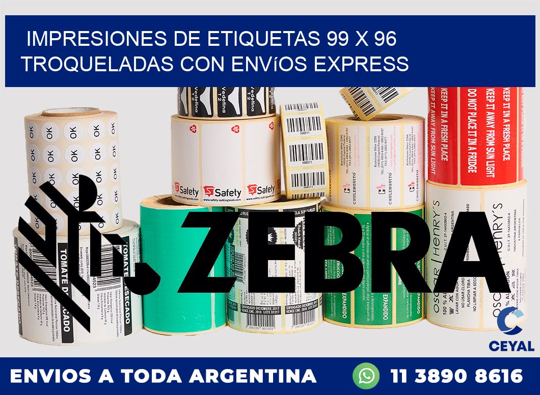 Impresiones de etiquetas 99 x 96 troqueladas con envíos express