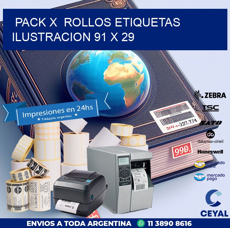 Pack X  Rollos Etiquetas Ilustracion 91 x 29