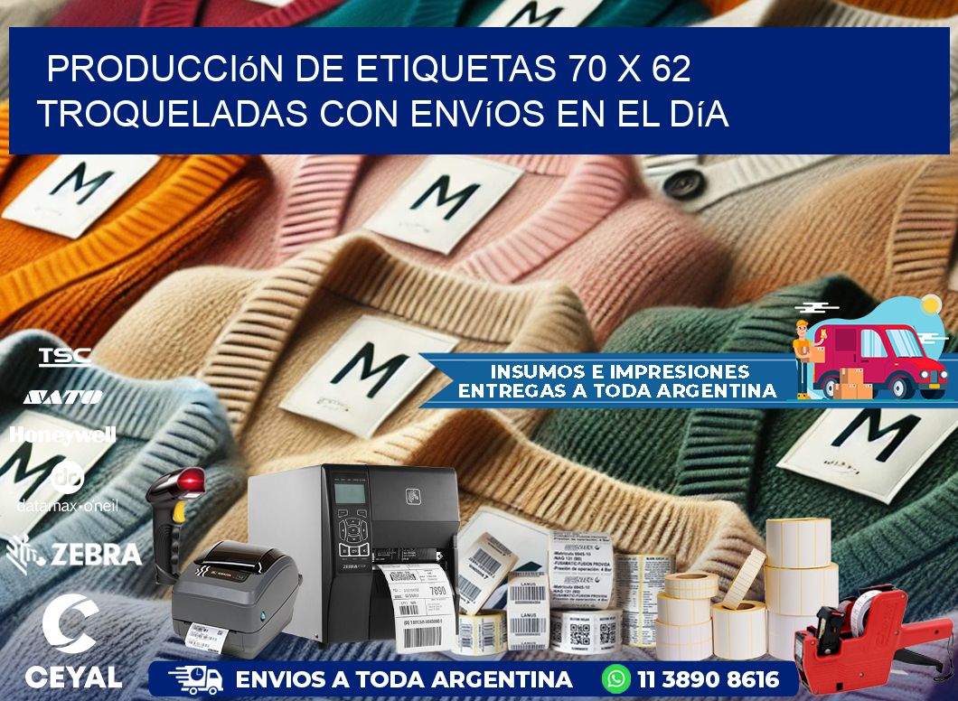 Producción de etiquetas 70 x 62 troqueladas con envíos en el día