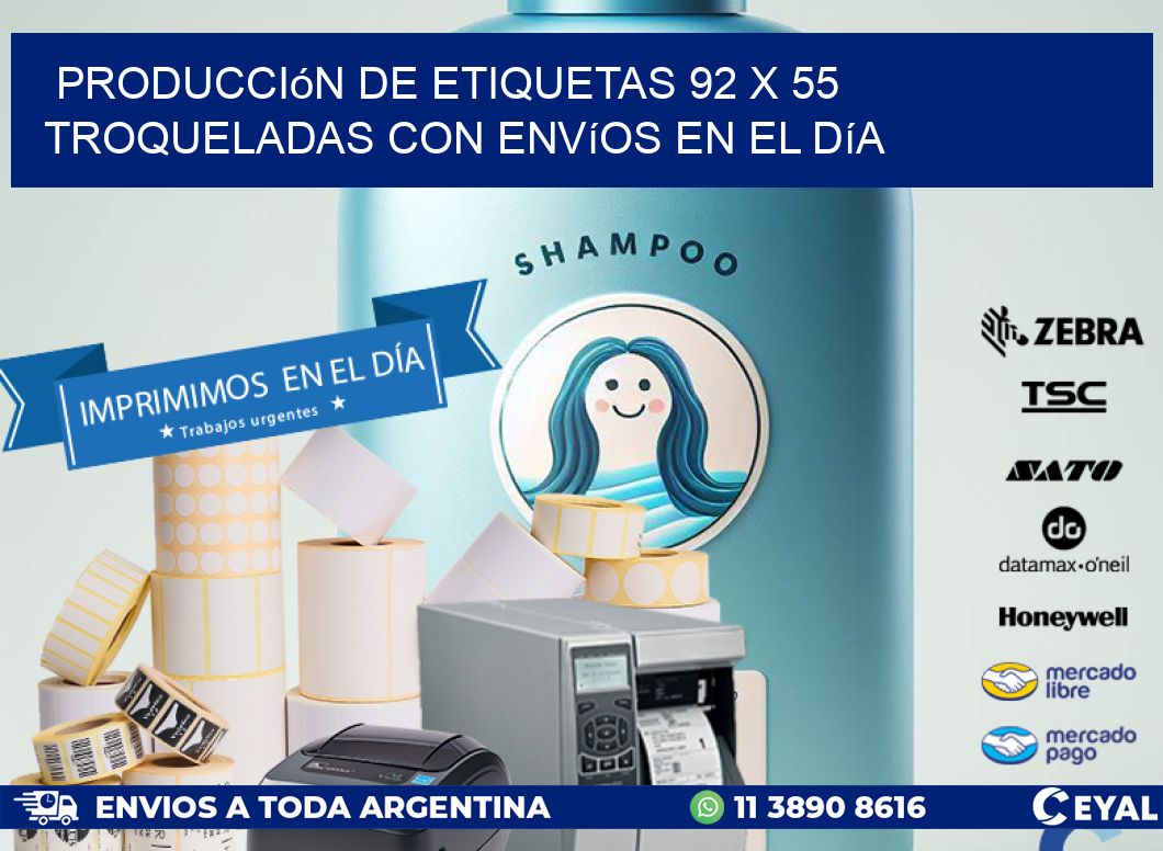 Producción de etiquetas 92 x 55 troqueladas con envíos en el día