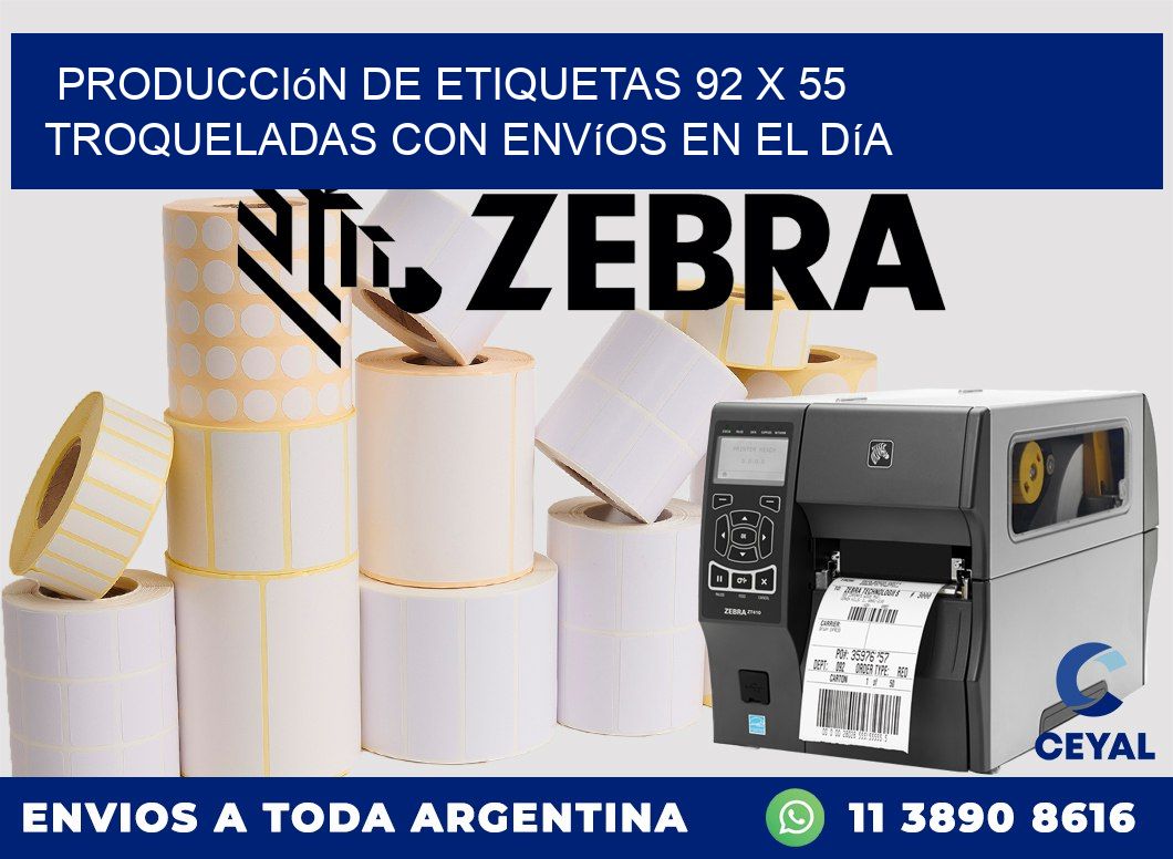Producción de etiquetas 92 x 55 troqueladas con envíos en el día