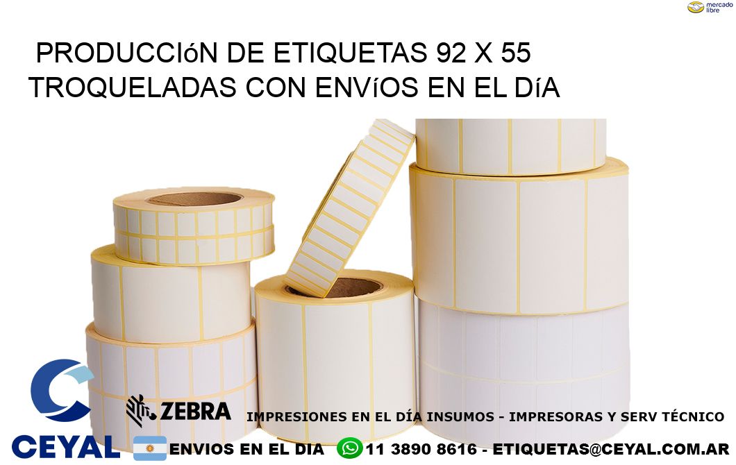 Producción de etiquetas 92 x 55 troqueladas con envíos en el día
