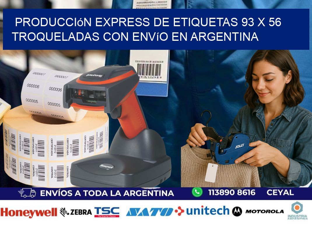Producción express de etiquetas 93 x 56 troqueladas con envío en Argentina
