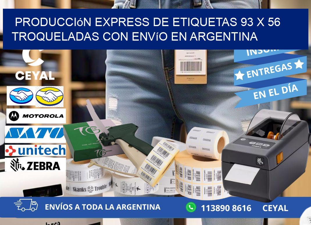 Producción express de etiquetas 93 x 56 troqueladas con envío en Argentina
