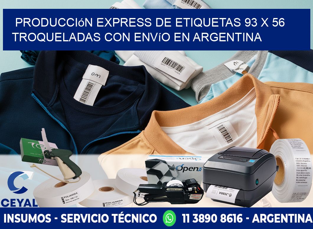 Producción express de etiquetas 93 x 56 troqueladas con envío en Argentina