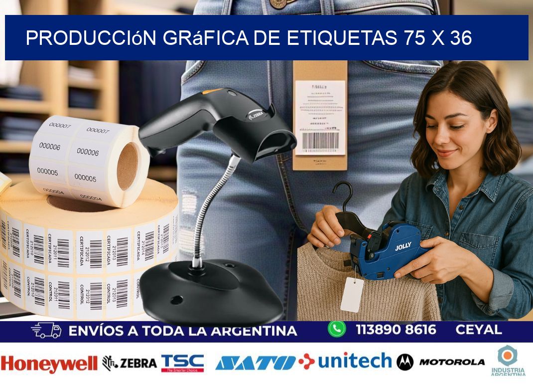 Producción gráfica de etiquetas 75 x 36