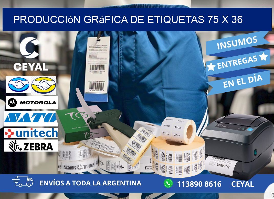 Producción gráfica de etiquetas 75 x 36
