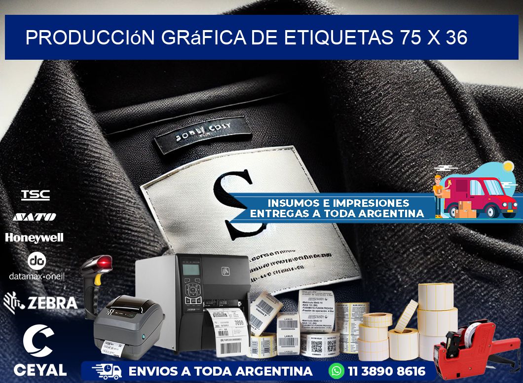 Producción gráfica de etiquetas 75 x 36