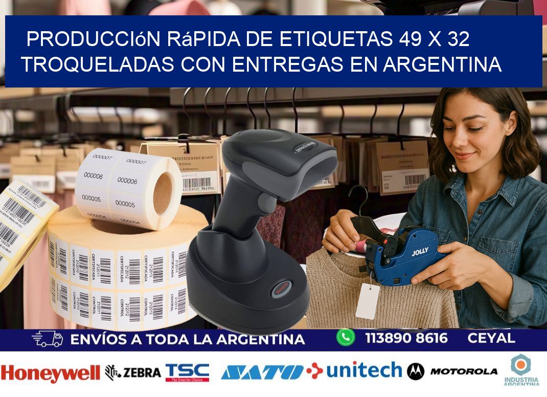 Producción rápida de etiquetas 49 x 32 troqueladas con entregas en Argentina