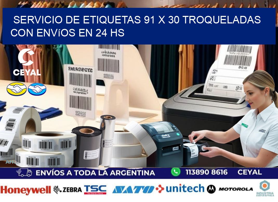 Servicio de etiquetas 91 x 30 troqueladas con envíos en 24 hs