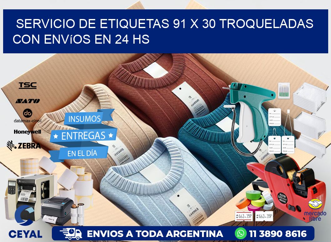 Servicio de etiquetas 91 x 30 troqueladas con envíos en 24 hs