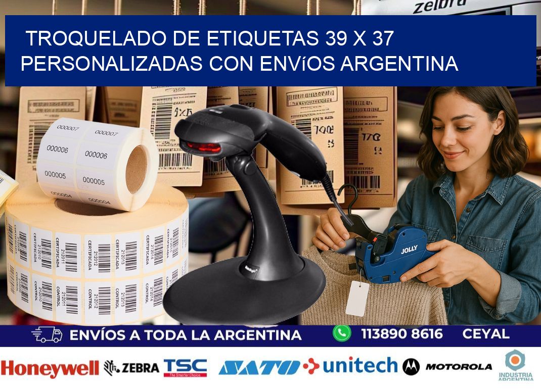 Troquelado de etiquetas 39 x 37 personalizadas con envíos Argentina