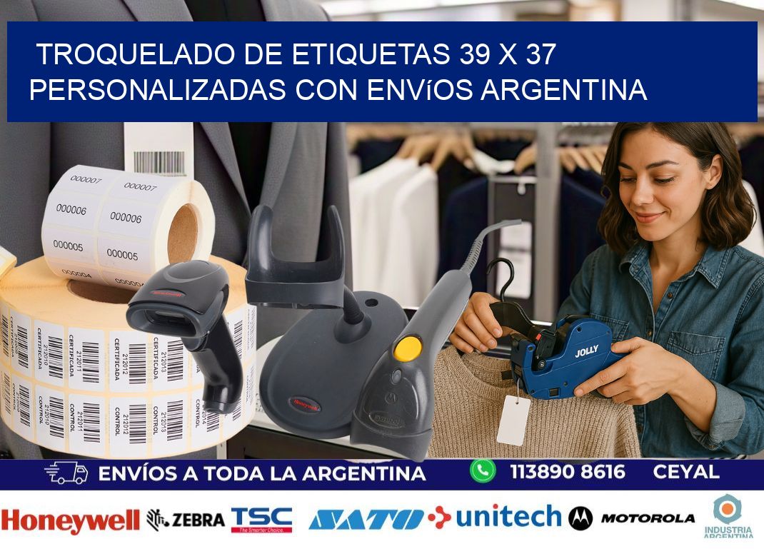 Troquelado de etiquetas 39 x 37 personalizadas con envíos Argentina