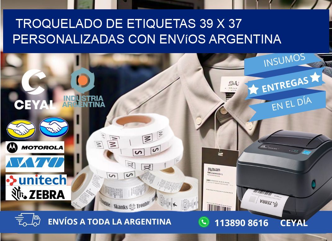 Troquelado de etiquetas 39 x 37 personalizadas con envíos Argentina