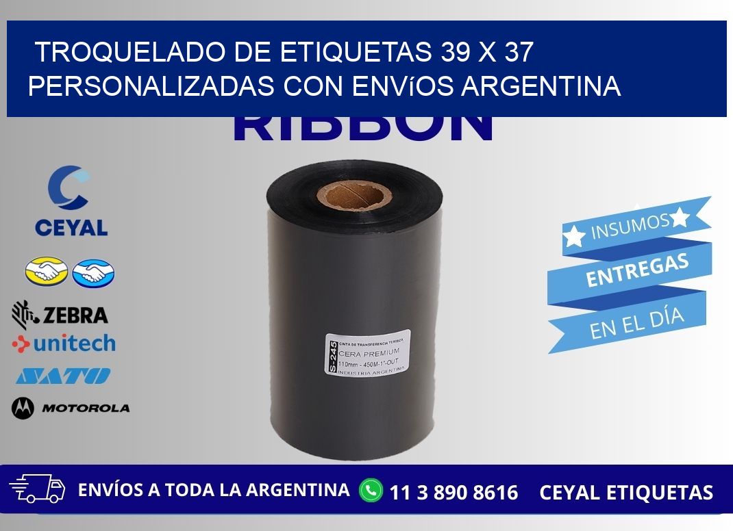 Troquelado de etiquetas 39 x 37 personalizadas con envíos Argentina