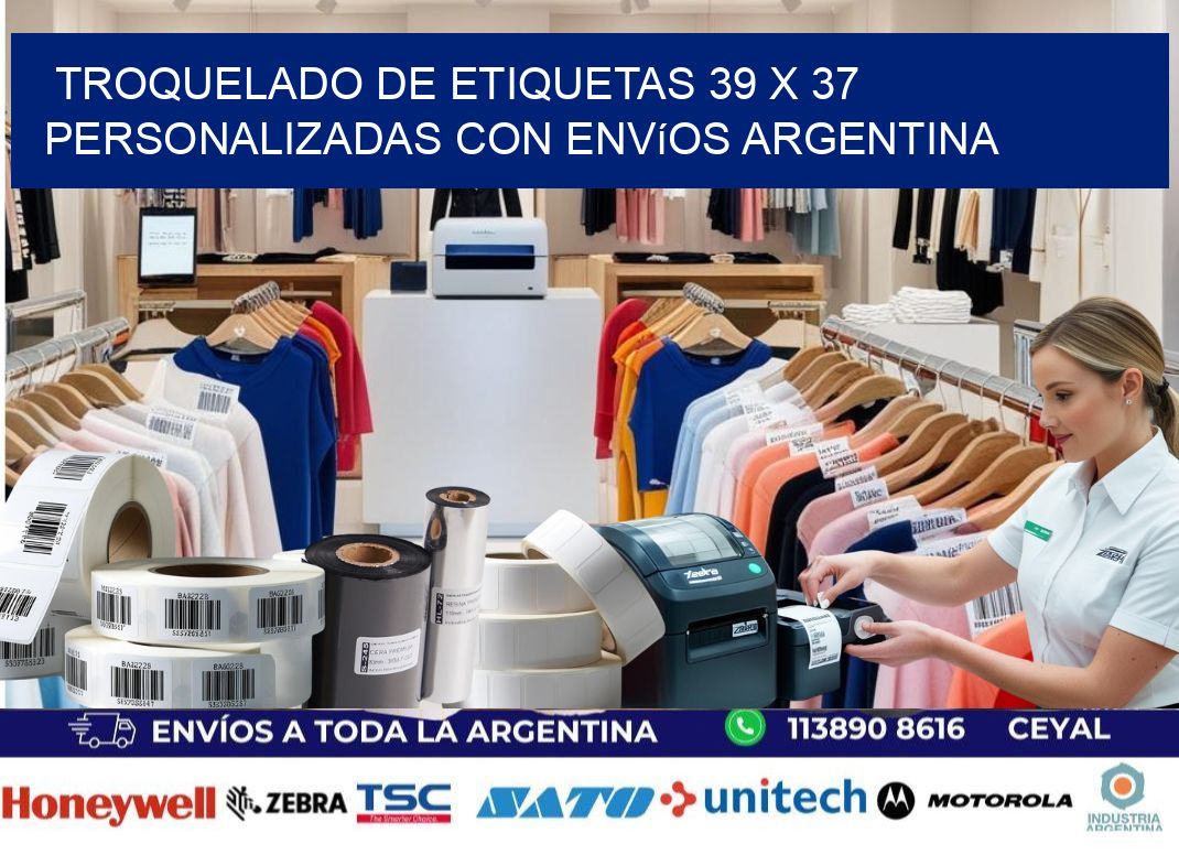 Troquelado de etiquetas 39 x 37 personalizadas con envíos Argentina