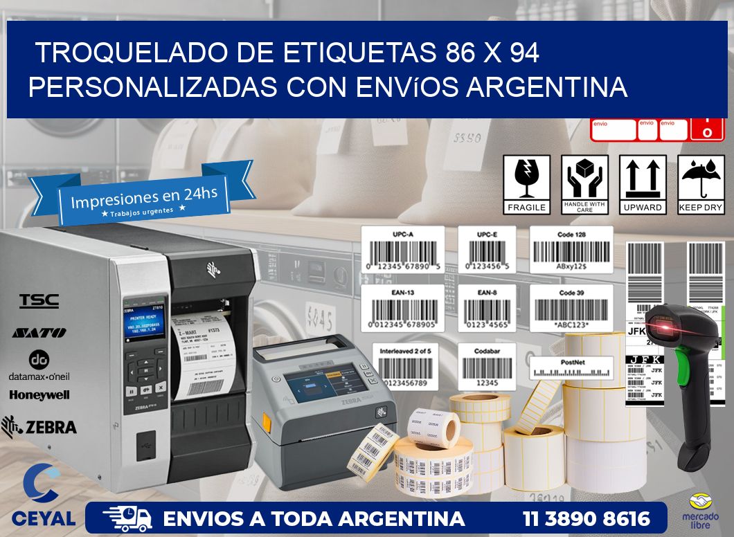 Troquelado de etiquetas 86 x 94 personalizadas con envíos Argentina