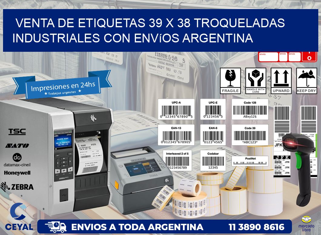 Venta de etiquetas 39 x 38 troqueladas industriales con envíos Argentina