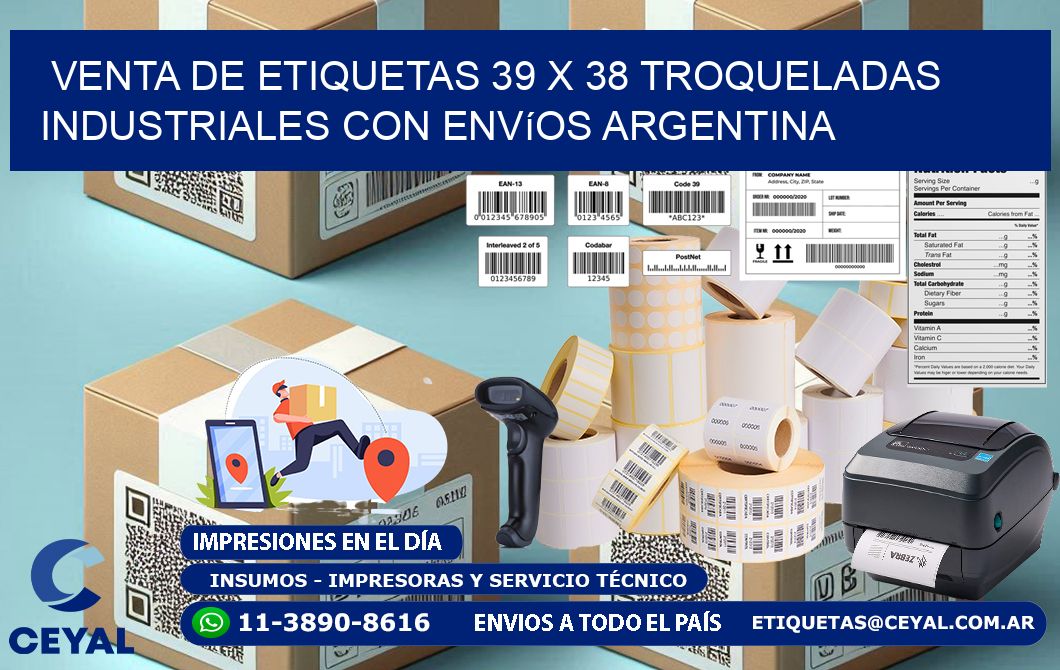 Venta de etiquetas 39 x 38 troqueladas industriales con envíos Argentina