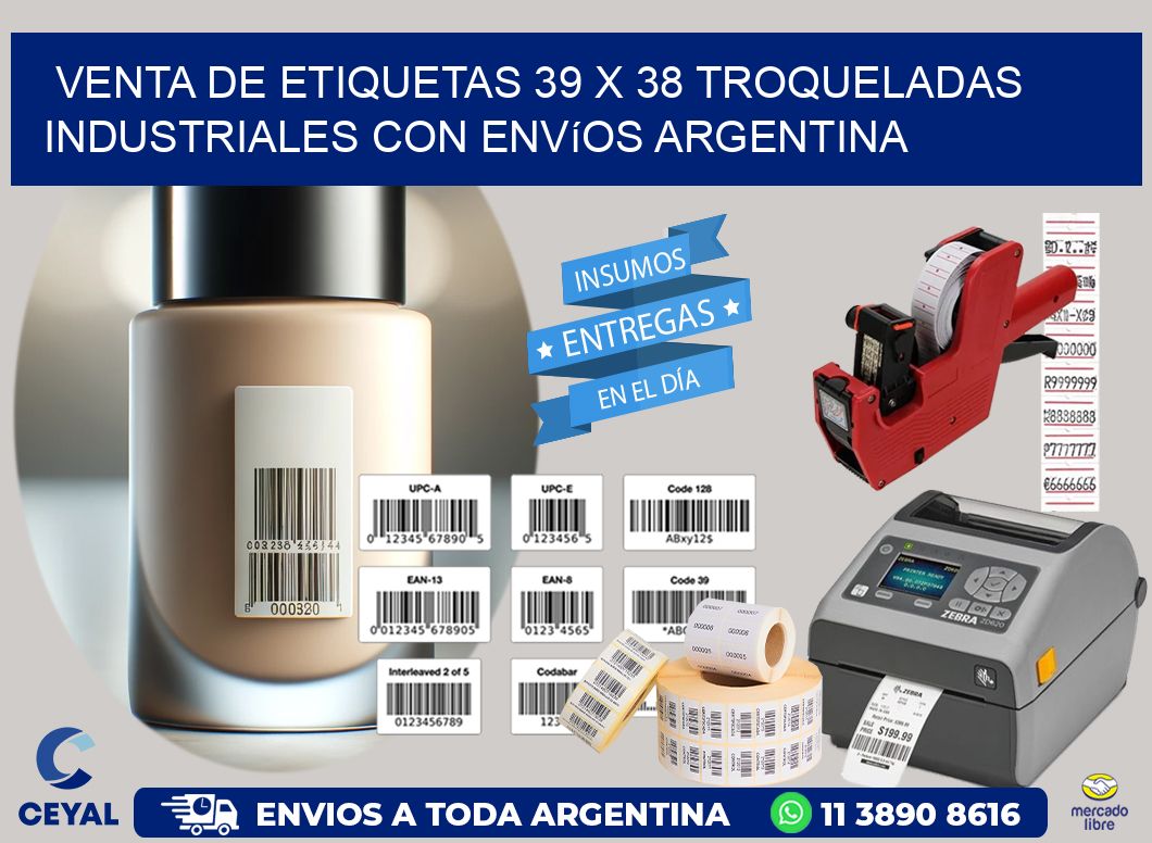 Venta de etiquetas 39 x 38 troqueladas industriales con envíos Argentina