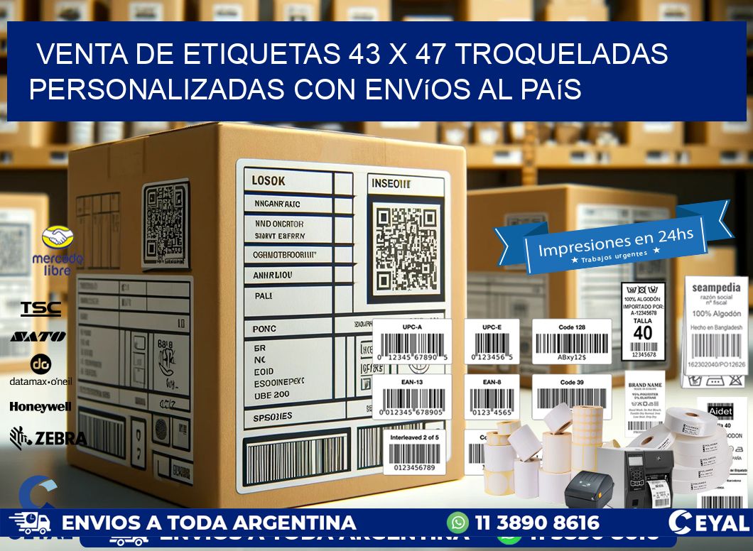 Venta de etiquetas 43 x 47 troqueladas personalizadas con envíos al país