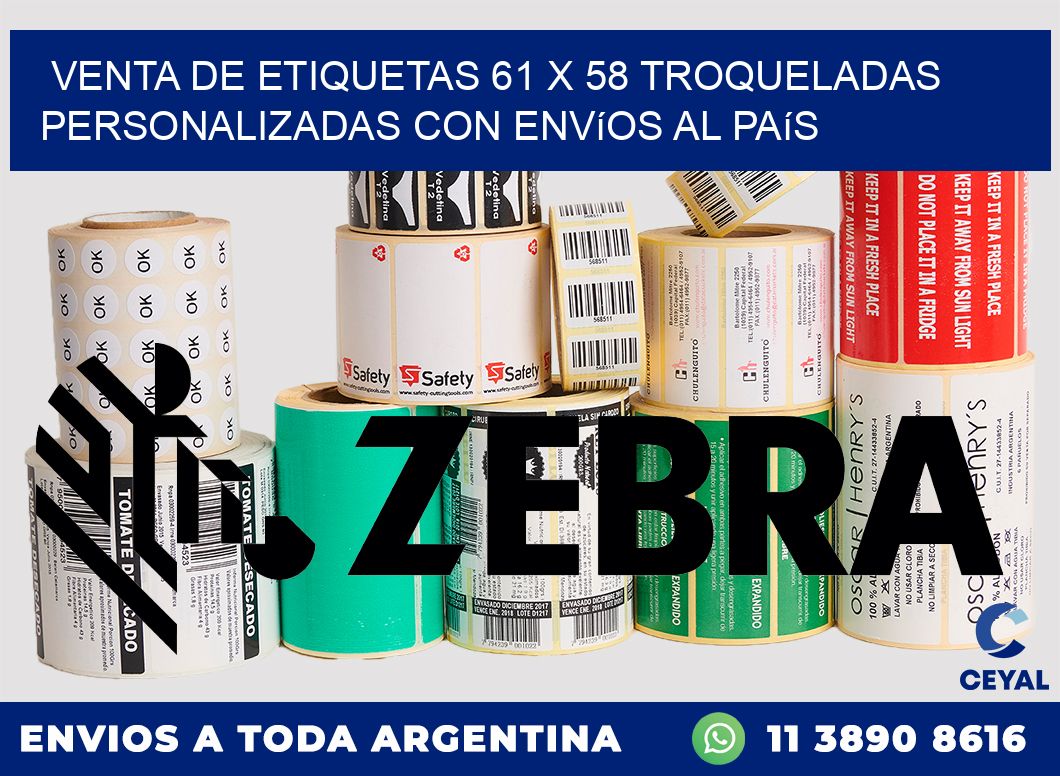 Venta de etiquetas 61 x 58 troqueladas personalizadas con envíos al país