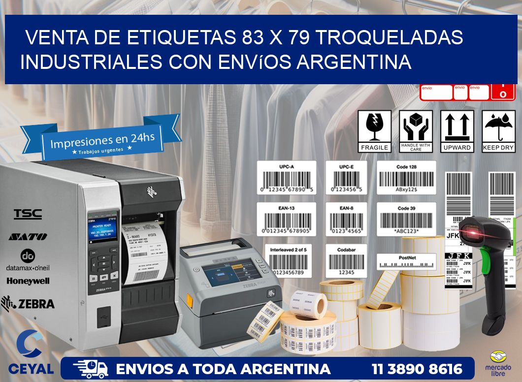 Venta de etiquetas 83 x 79 troqueladas industriales con envíos Argentina