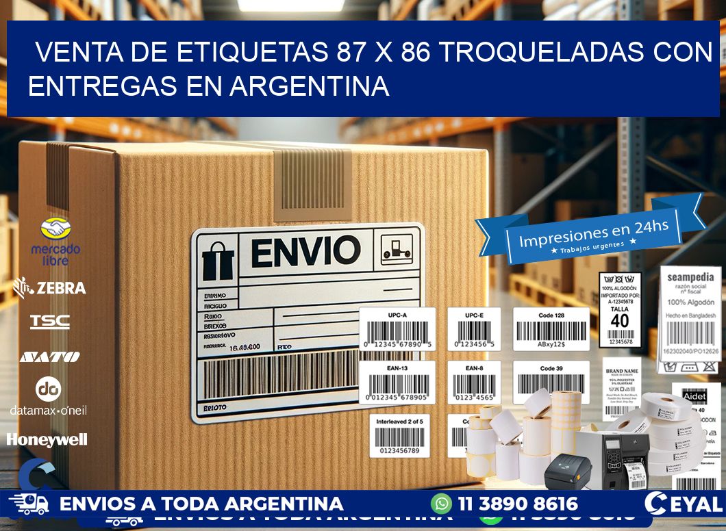 Venta de etiquetas 87 x 86 troqueladas con entregas en Argentina