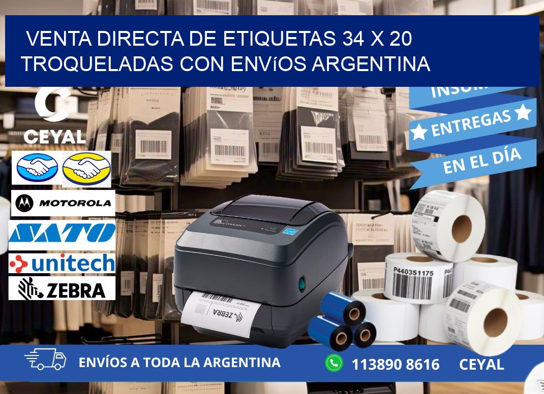Venta directa de etiquetas 34 x 20 troqueladas con envíos Argentina