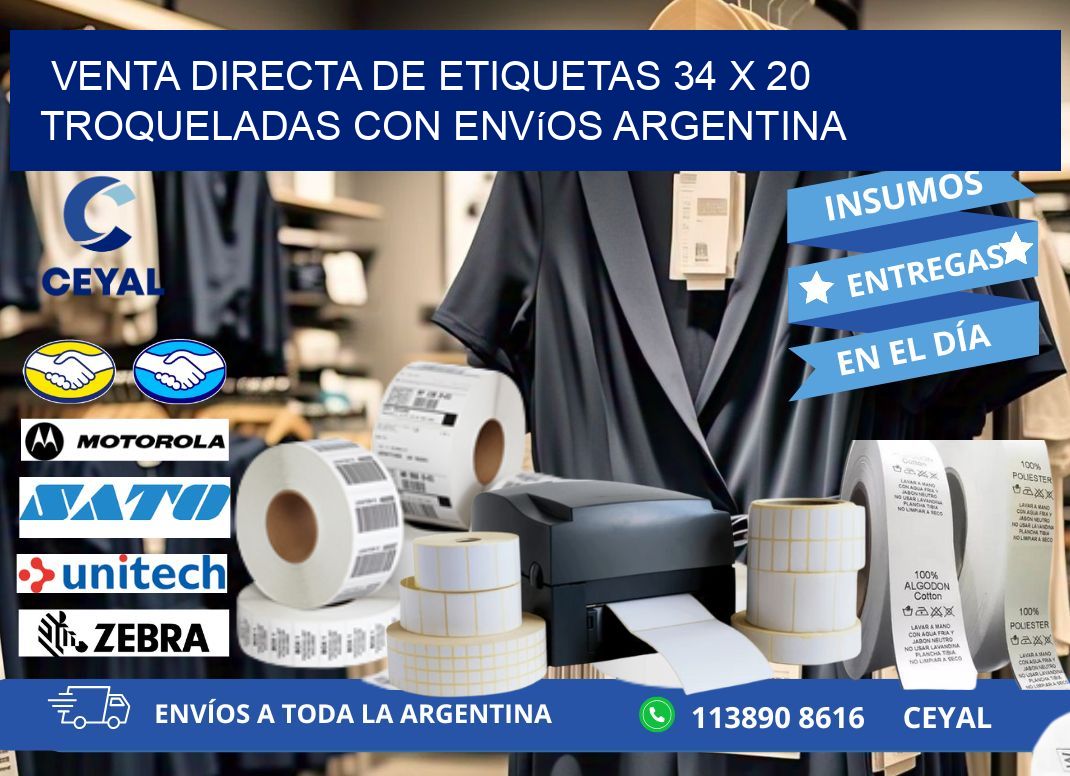 Venta directa de etiquetas 34 x 20 troqueladas con envíos Argentina