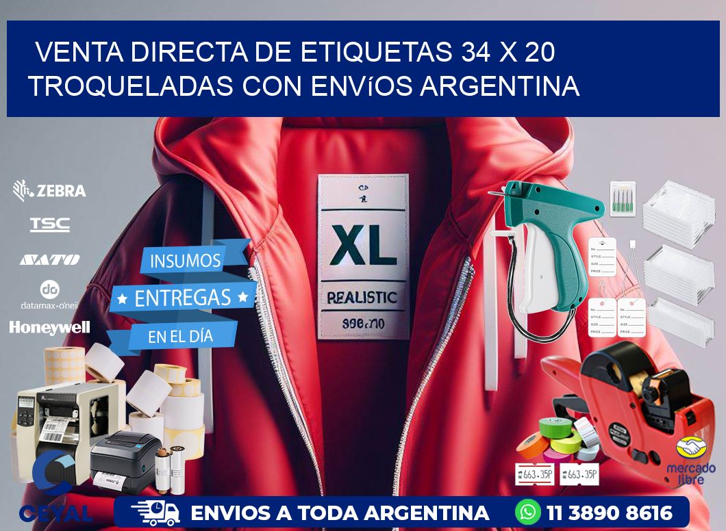 Venta directa de etiquetas 34 x 20 troqueladas con envíos Argentina