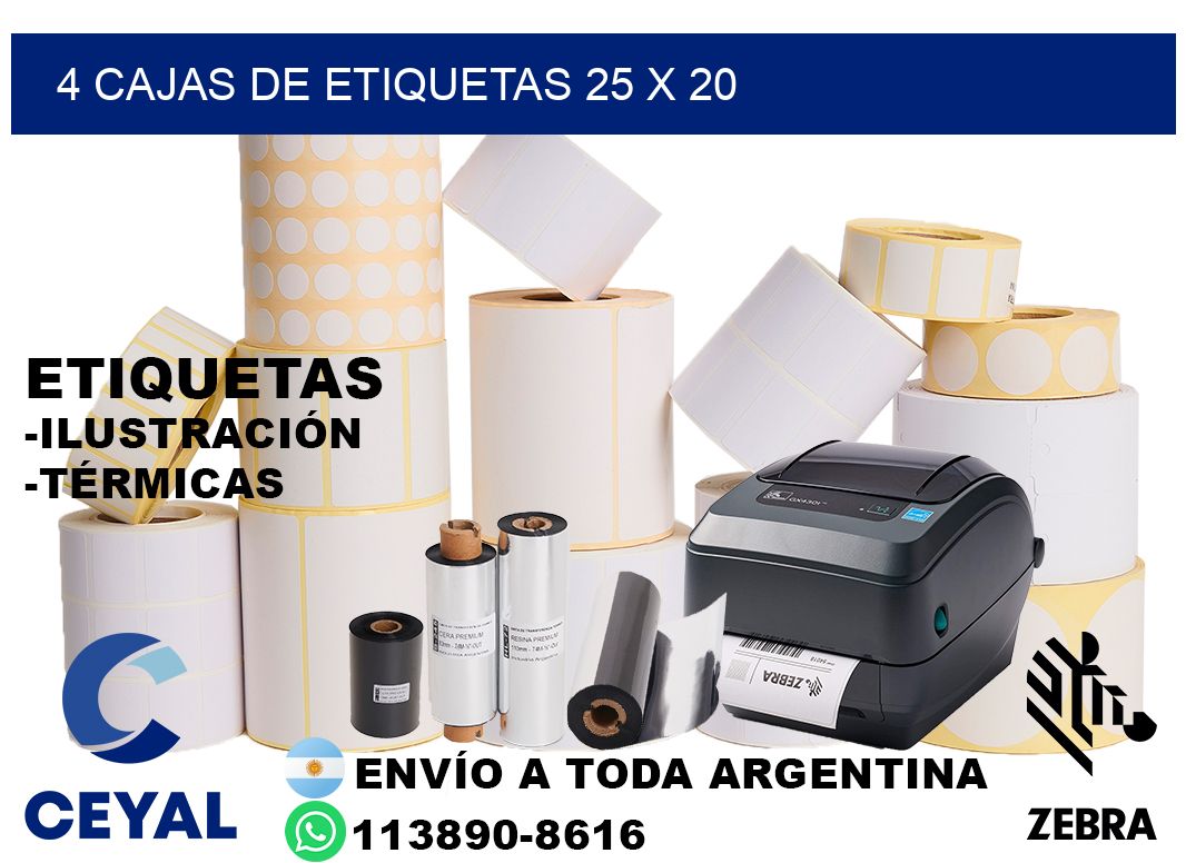 4 cajas de etiquetas 25 x 20
