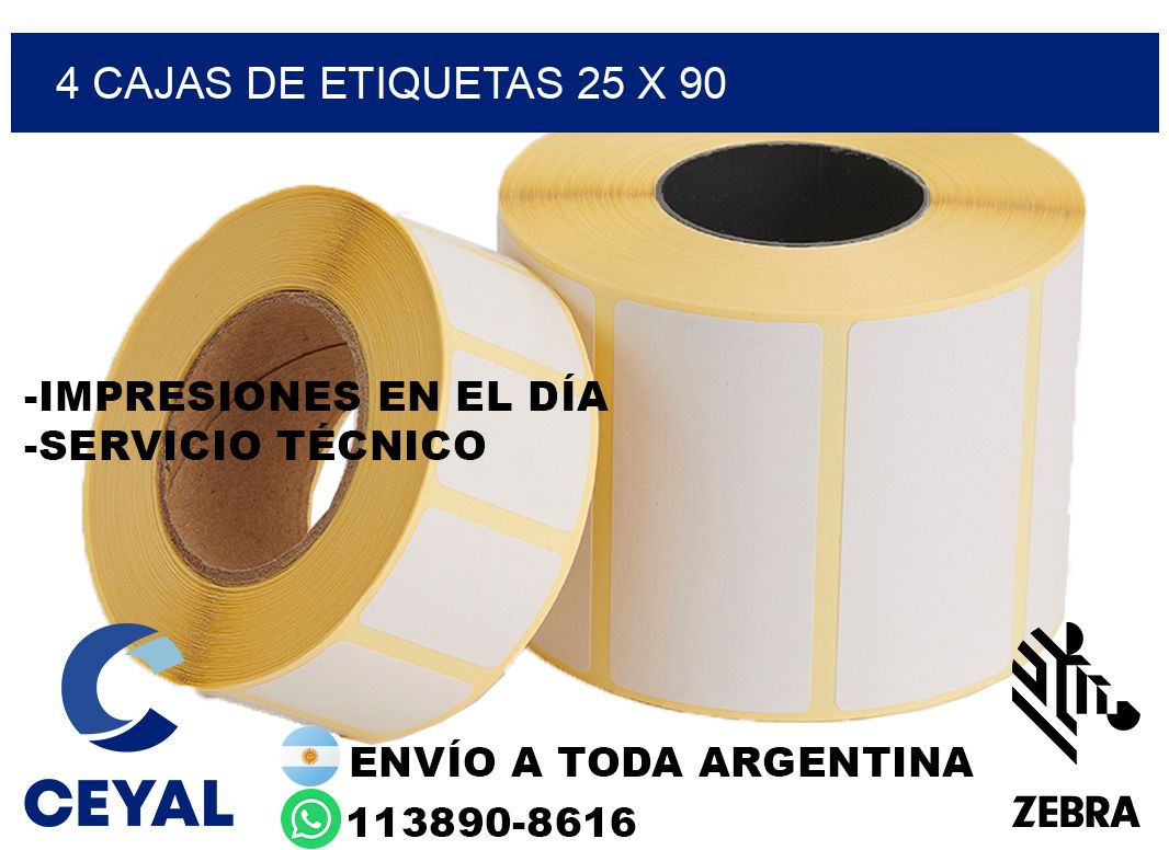 4 cajas de etiquetas 25 x 90