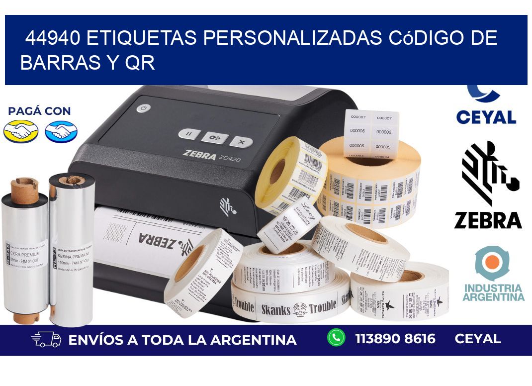 44940 etiquetas personalizadas código de barras y QR