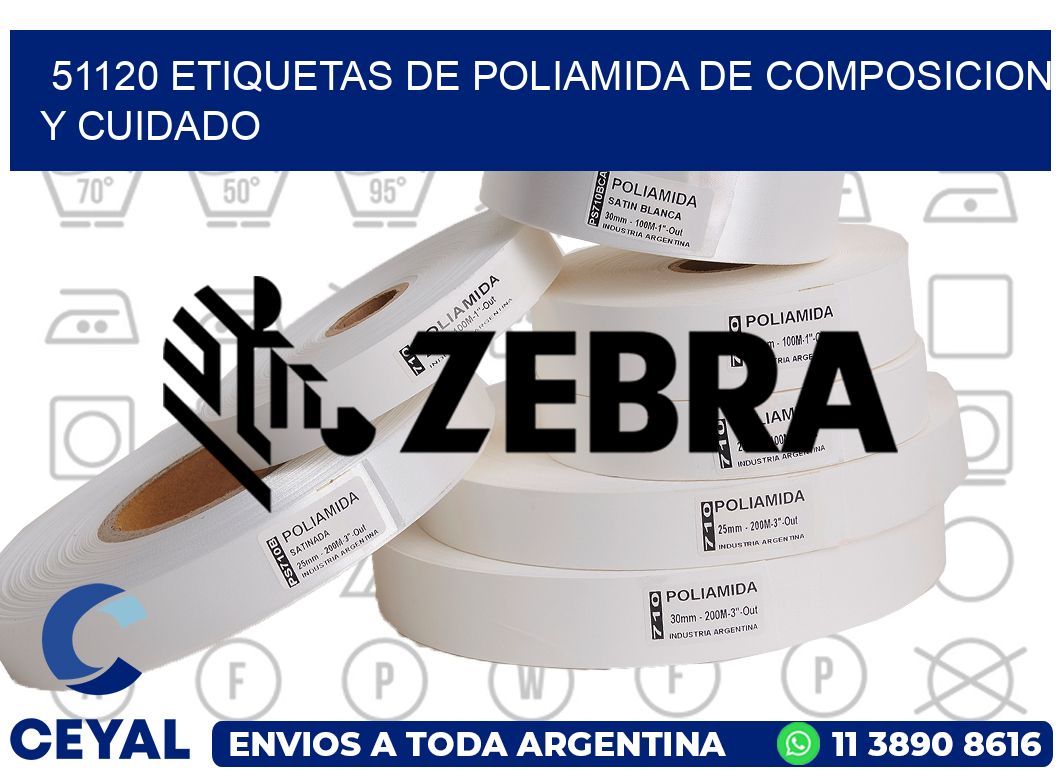 51120 etiquetas de poliamida de composicion y cuidado