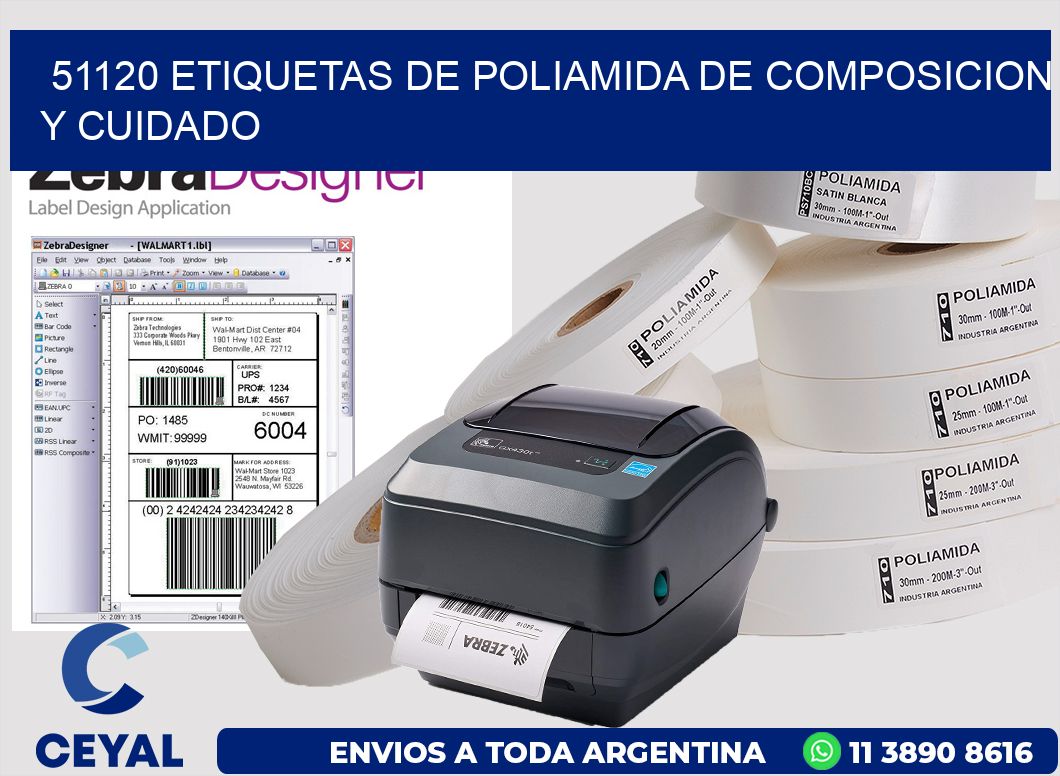 51120 etiquetas de poliamida de composicion y cuidado