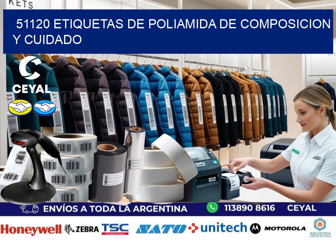 51120 etiquetas de poliamida de composicion y cuidado