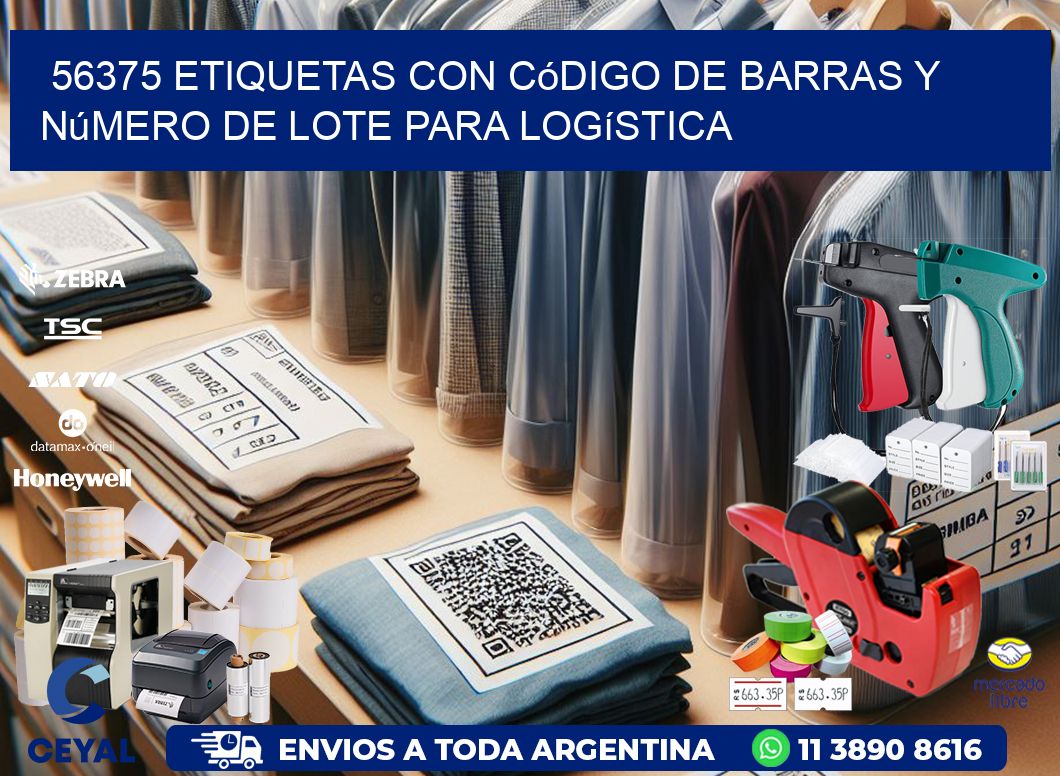 56375 etiquetas con código de barras y número de lote para logística